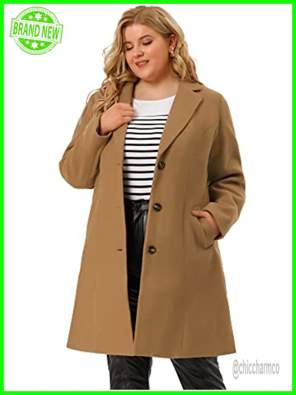 Women Plus Size Single Breasted Long Winter Peacoat